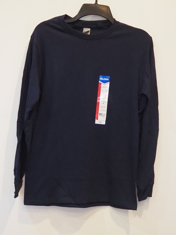 Gildan Navy Long Sleeve Heavy Cotton Crew Neck Shirt Classic Fit G5400 Sz S NWT