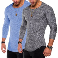 Men Casual Sport Round Neck Long Sleeve Slim Fit Top T-Shirt Muscle Gym Active