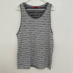 Penshoppe Mens Gray Tribal Leaf Print Tank Top Chest Pocket Size M Sleeveless