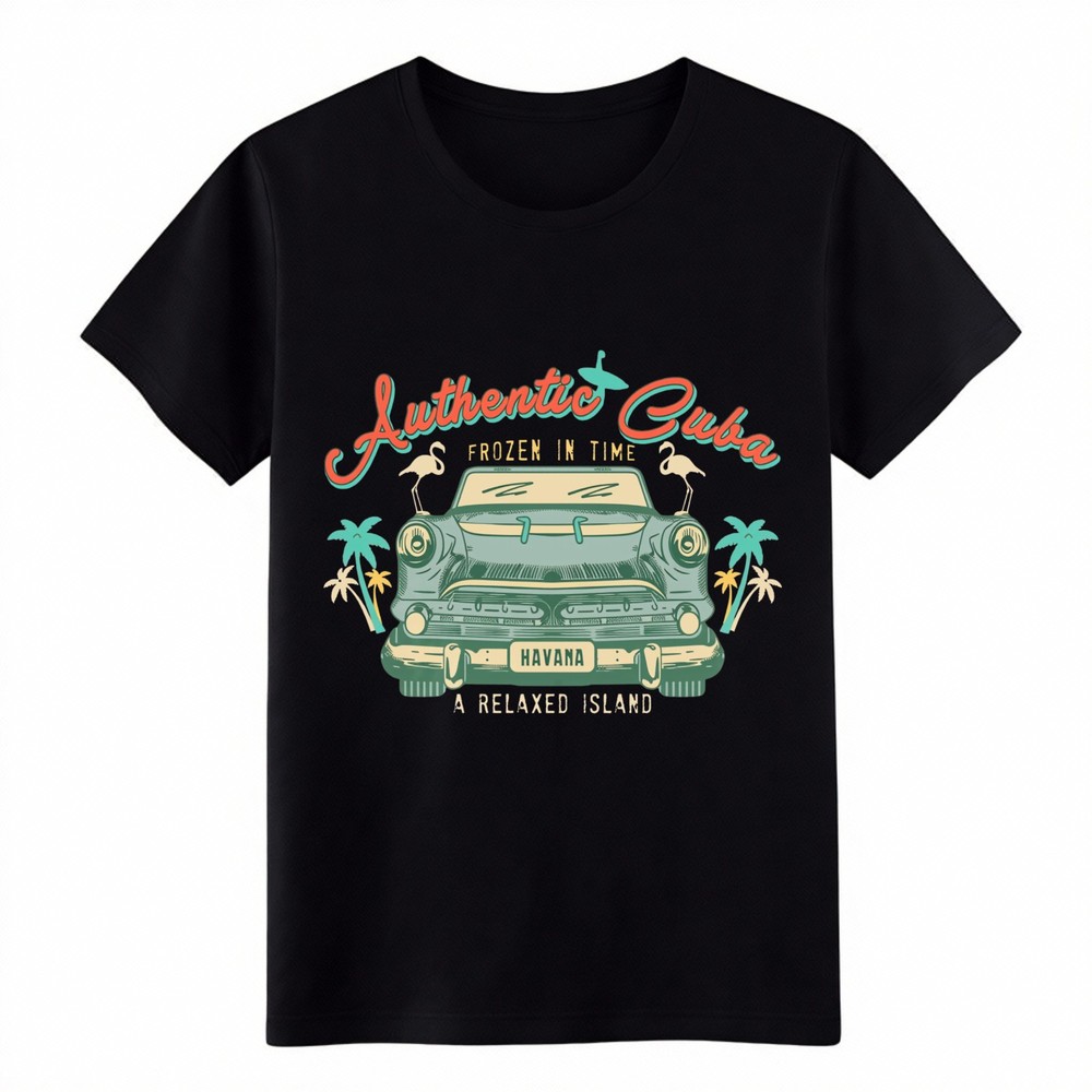 Tropical Cuba Travel Souvenir T-Shirt Palm & Flamingo Print Tee