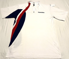 🔥DIADORA DIADRY MEN’S SHORT SLEEVE 1/4 ZIP T-SHIRT WHITE/RED/BLUE SIZE SMALL
