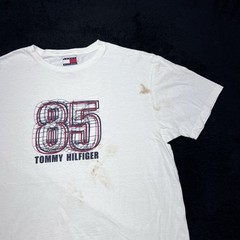 Vintage 90S Tommy Hilfiger Jeans Company 85 Center Logo White Mens Tee Sz Medium