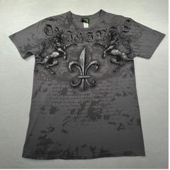 FSD (Four Seasons Design) VINTAGE Y2K Fleur di lis Lion T-shirt Gray Medium