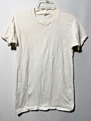 Vintage 1980s Fruit of the Loom Mens Sz M White Thrashed Shirt Single Stitch USA