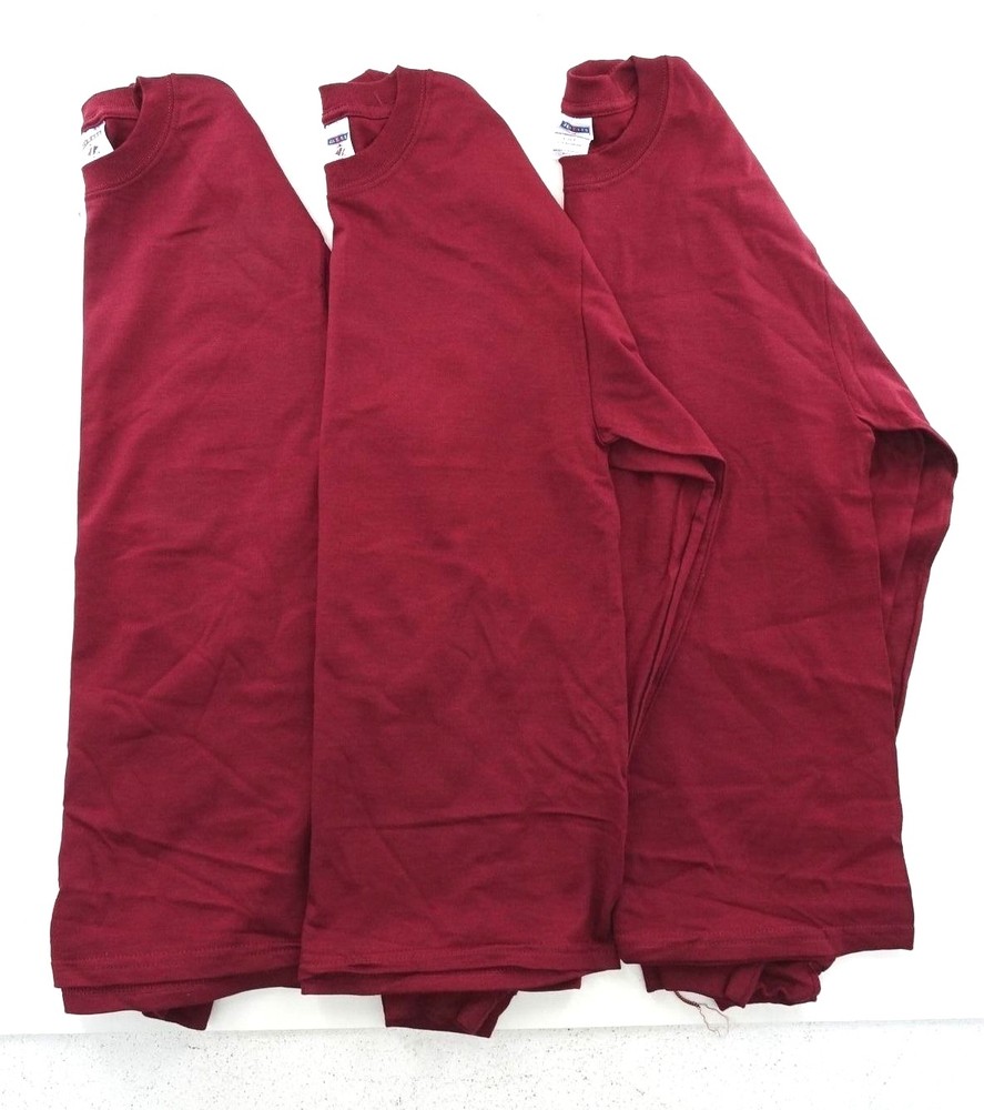 New Jerzee Men’s Long Sleeve 100% Cotton T-Shirt 3 PACK -Maroon- See Variations