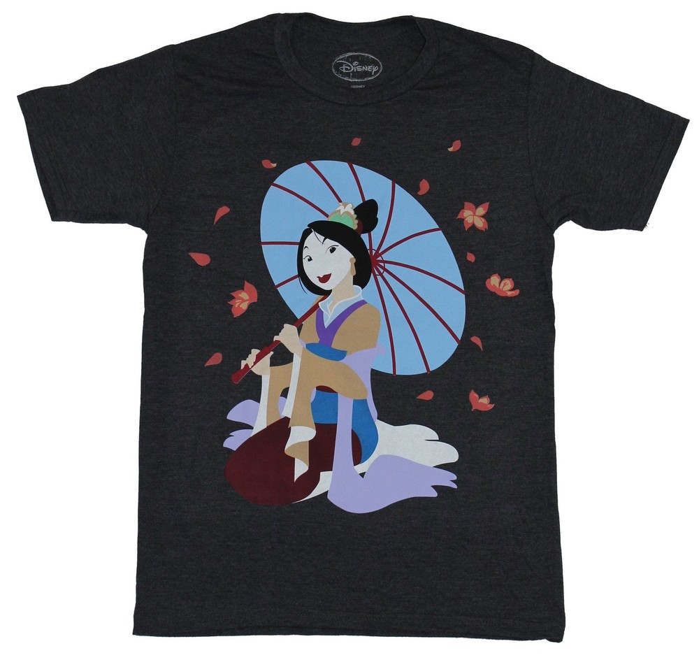 Mulan (Disney) Mens T-Shirt – Full Color Mulan Under Umbrella Image