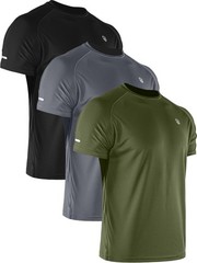 NELEUS Men’s 3 Pack Athletic Shirt Dry Fit Gym Workout Running Shirts Moistur…