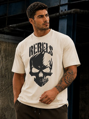 Customizable Oversized Skull Graphic Cotton T-Shirt Men’s Streetwear Gym Workout