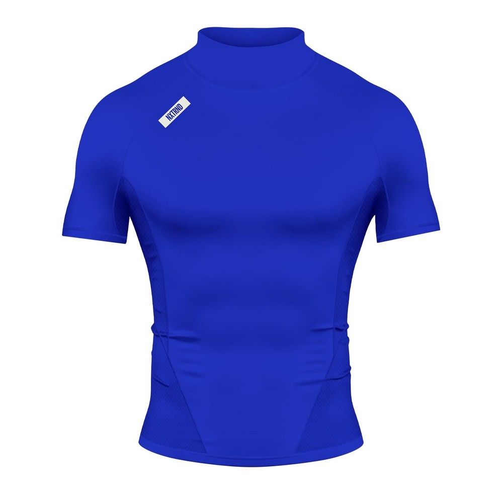 Nxtrnd Men’s Turtleneck Compression T-Shirt, Short Sleeve Mock Neck (Blue, Me…