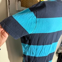 Y2K Hollister T Shirt Striped Embroidered Navy Blue Cyan Mens XL