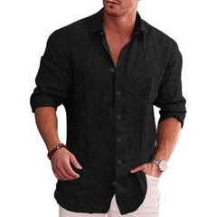 Cotton Linen Autumn Hot Selling Men’s Long Sleeve Shirt Solid Color Casual Style