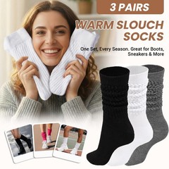 3 PCS Womens Slouchy Socks For Boots Ribbed Knit Thick Warm Scrunchie Hiking