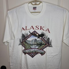 VTG Alaska Nature T Shirt XL White Gildan Bald Eagle Mountain Graphic Souvenir