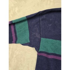 Vintage L.L. Bean Mock Neck Shirt Mens M Blue Striped Long Sleeve Made in USA