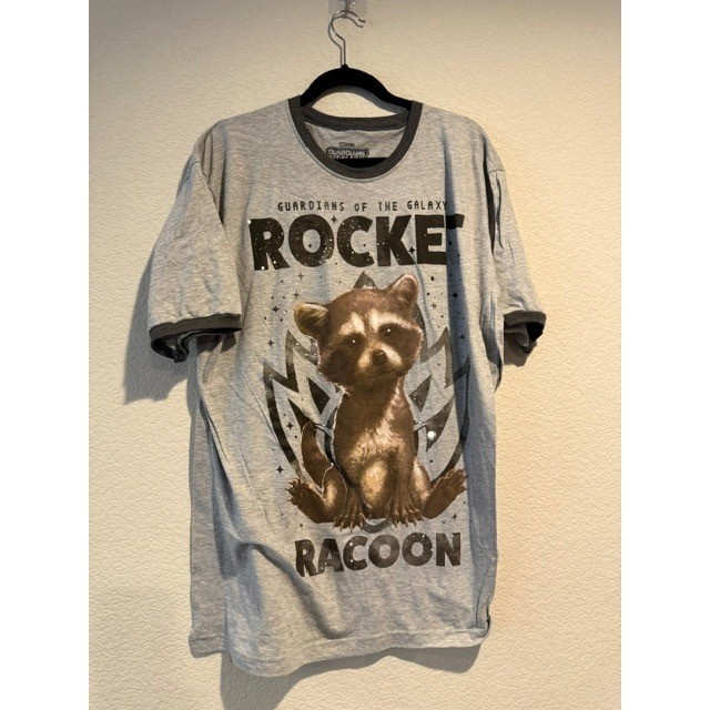 Marvel Guardians of the Galaxy Vol 3 Rocket Raccoon Gray Ringer T-Shirt Mens S