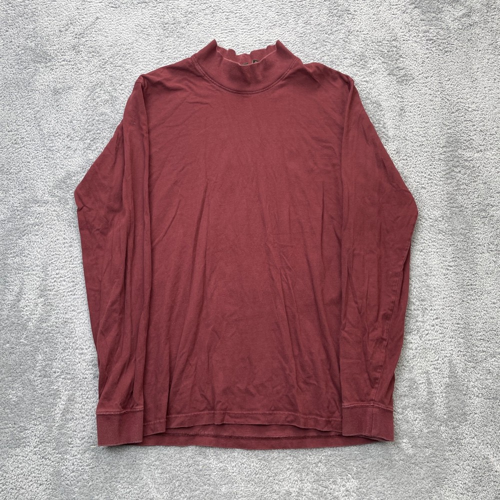 Eddie Bauer Shirt Mens Large Tall Red Cotton Mock Neck Casual Straight Hem