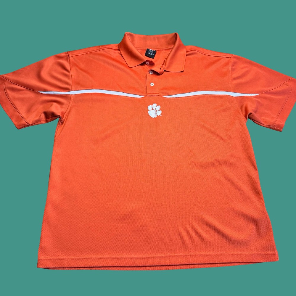 Starter Clemson Tigers Polo Shirt Large Mens Orange NCAA Golf Performance
