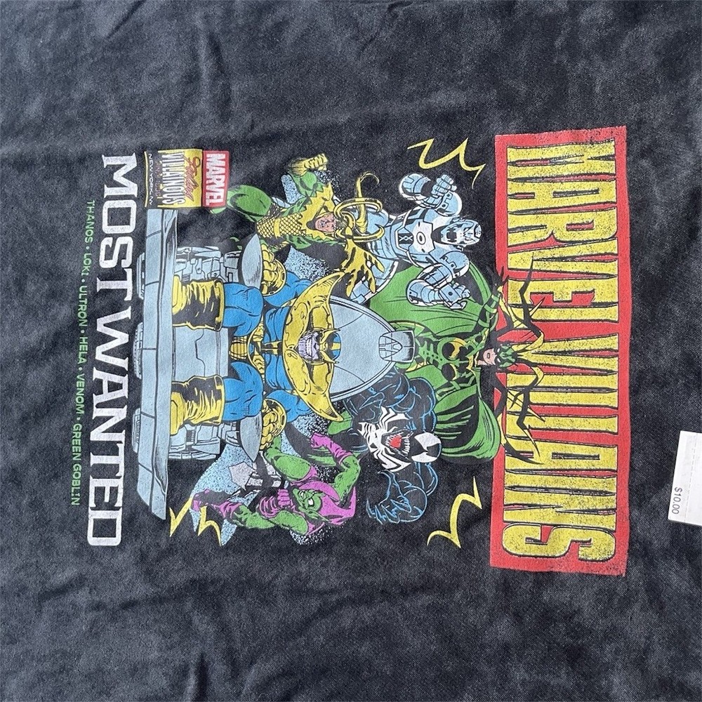 Marvel Villains Graphic Print Men’s Black T-Shirt Thanos Loki Ultron Size M