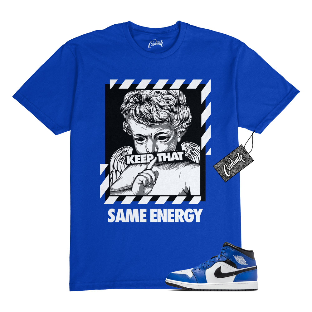 1 Mid Game Royal Blue White Black 2024 T Shirt to Match ENERGY