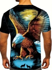 T Shirts Flying American Bald Eagle Graphic Brown Blue 3D Fashion Trendy Men Tee