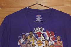 Vintage Lakers vs Bulls NBA T Shirt Hanes Beefy-T M Purple Kobe Jordan Shaq