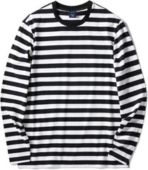 Men’s Medium Black And White Stripe Long Sleeve T Shirt Casual Cotton Spandex