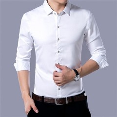 Men’s Casual Fashion Business Solid Color Long Sleeved Shirt