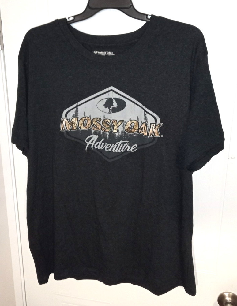 MOSSY OAK Adventure Men’s Black Heather Short Sleeve Graphic T-Shirt – Size: 2XL