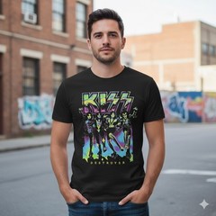 KISS Destroyer Band T-Shirt Mens Medium Black Neon Graphic Mad Engine 2023 Rock