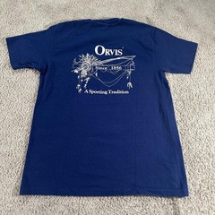Vintage Orvis Shirt Mens Large Blue Hanes Beefy-T Made USA Fishing Graphic Tee
