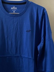Hollister Men’s Medium Size Blue Long Sleeve Cotton Solid Graphic Tee