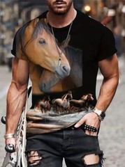 Hombres Camisetas Moda Abstracto Marrón Caballos Casual Manga Corta Novedad Moda
