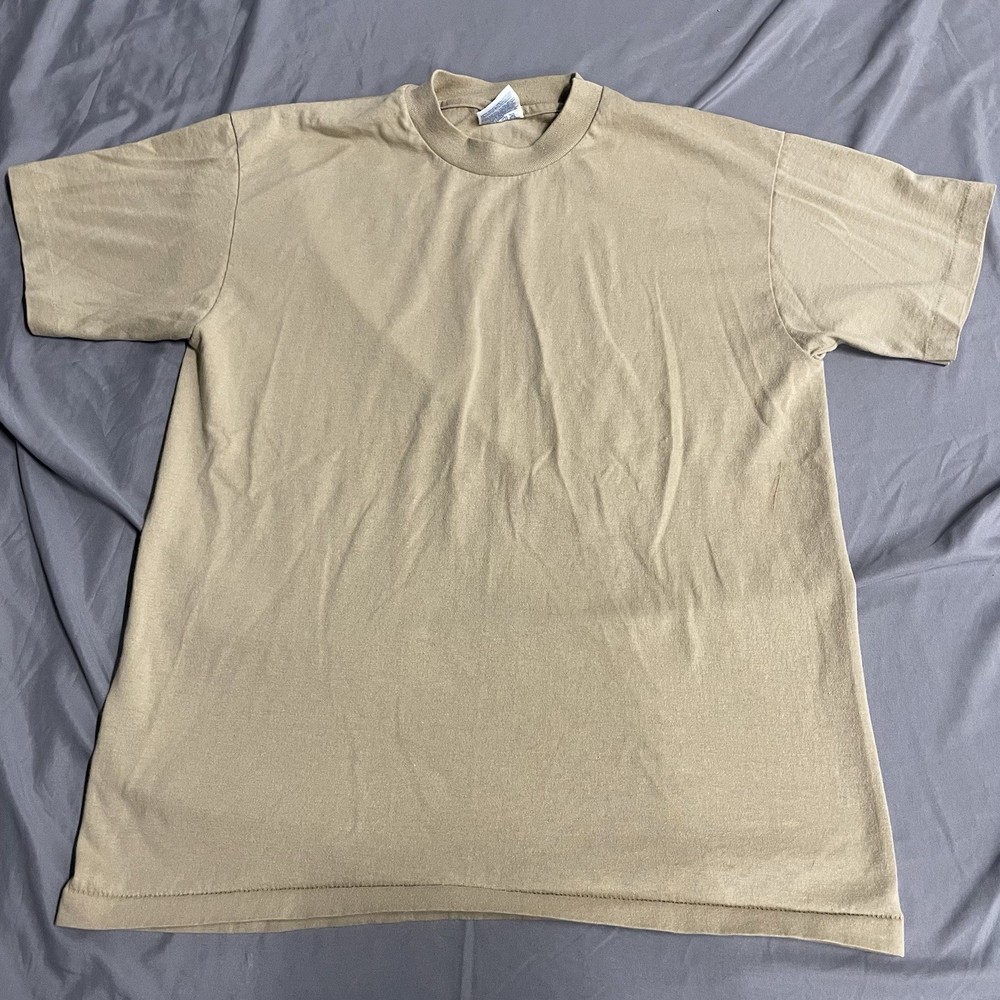 Vintage 90s Hanes Heavyweight Blank Tan Beige T Shirt Size Medium Made In USA
