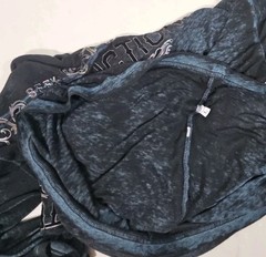 Affliction LS Top Large L Blue Sheer Shirt Silver Foil Black Velvet Graphics Y2K