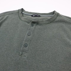 Members Mark Thermal Henley Shirt Mens Large Green Waffle Knit Cotton Casual