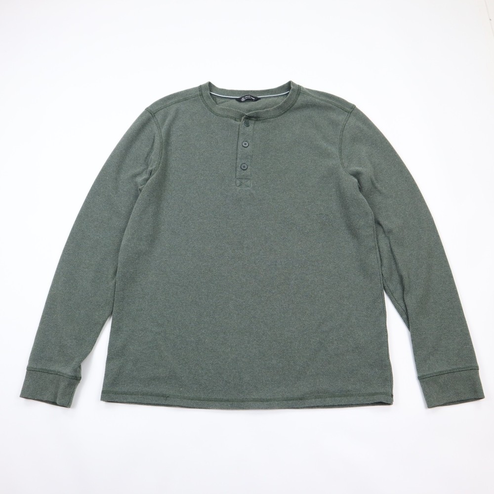 Members Mark Thermal Henley Shirt Mens Large Green Waffle Knit Cotton Casual