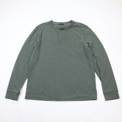 Members Mark Thermal Henley Shirt Mens Large Green Waffle Knit Cotton Casual