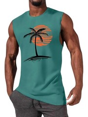 Mens Summer Beach Tank Top Tropical Hawaiian Palm Tree Print Sleeveless Shirts