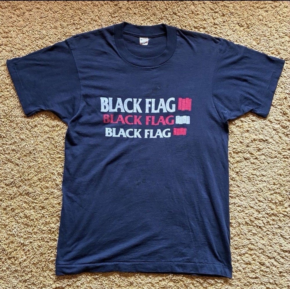 Black Flag Vintage 80s 90s Screen Stars Band T-Shirt Size M Navy USA