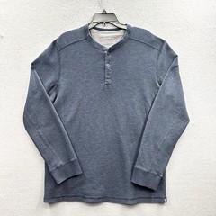 Eddie Bauer Thermal Base Layer Mens L Tall Henley Shirt Blue Long Sleeve Waffle