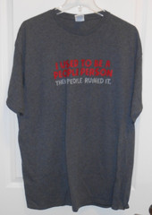 unisex top Funny Graphic T-shirt Gray and Red Cotton Blend Short Sleeve Sz XL