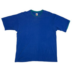 Vtg 90s Fruit of the Loom DOUBLE COLLAR T-Shirt Blue Teal XL/XXL Single Stitch