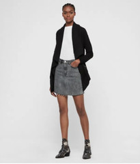 All Saints Drape Brushed Jacket Black Designer Open Front Pockets Waterfal Front