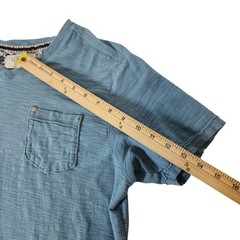 Free Planet Mens V-Neck Pocket Tee Faded Blue Slub Knit 100% Cotton Large