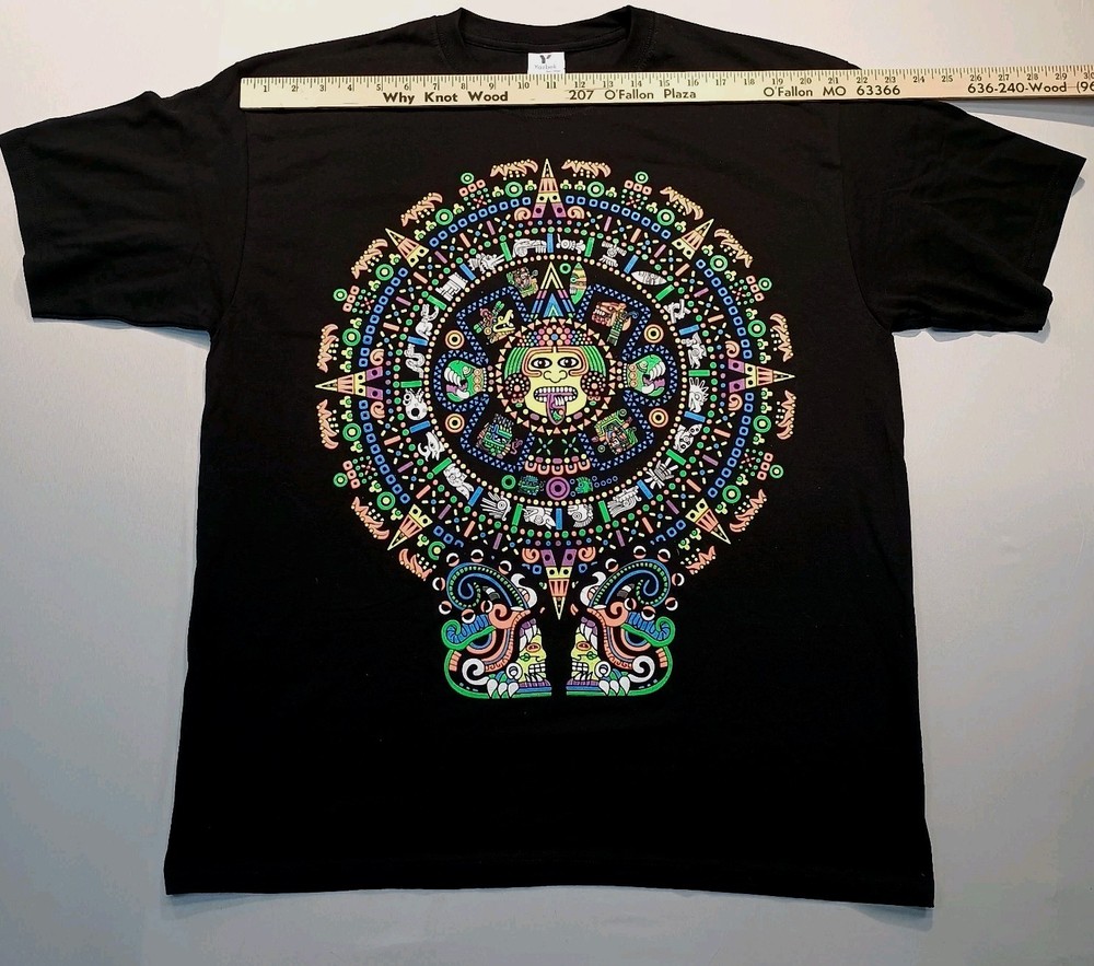 Yazbek Graphic Aztec Calendar Tee Shirt Puerto Vallarta Mexico Men’s Size XL