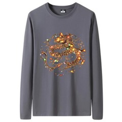 Fashion Dragon Rhinestones Diamond Long Sleeve Luxury Men Trend Cotton T-Shirt
