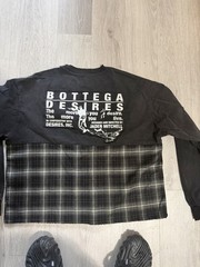 Bottega Desires Hybrid Flannel Plaid T-Shirt Black Gray White Long Sleeve Size L
