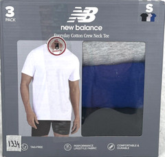 New Balance Men’s Crew Neck T-Shirt SZ Small 3-Pk Cotton Blend Blue Gray Black
