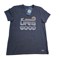 Life Is Good Womens Crusher Tee Blue Hello Sunshine Rainbow Large