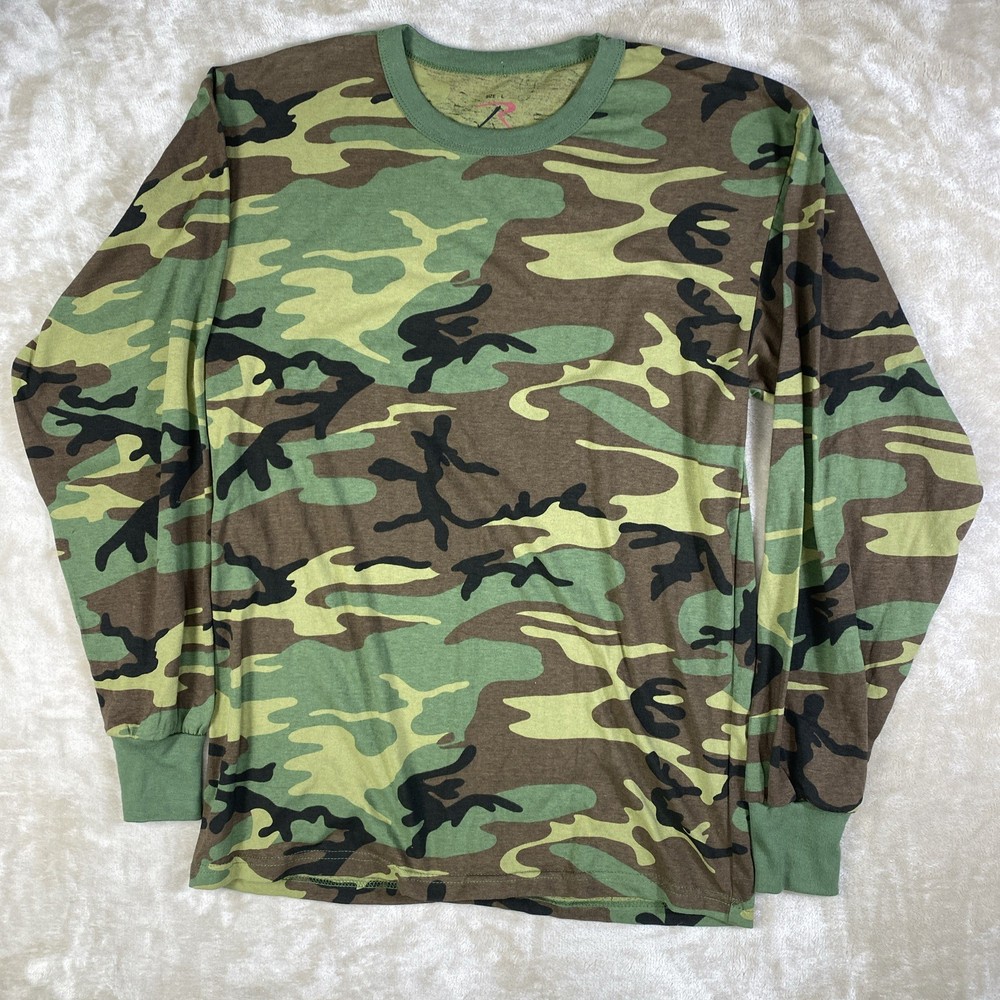 Rothco Camo T Shirt Long Sleeve Mens Large Classic Woodland GI Joe Army